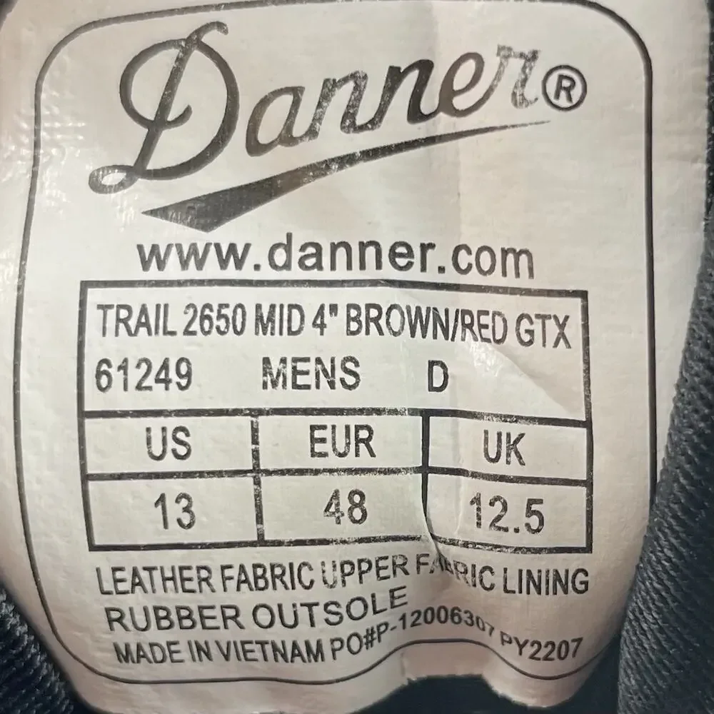 Danner Trail 2650 Mid GORE-TEX Boots Mens Size 13 D Brown Red Waterproof Hiking